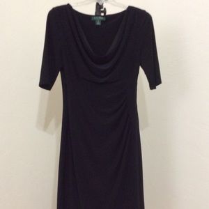 Ralph Lauren Black Size 10 Dress Timeless Dressy Draped neckline Side Wrap EUC
